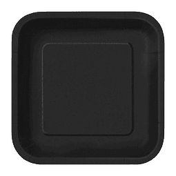 Plato Cuadrado Cartón Negro 18cm 10 Uni