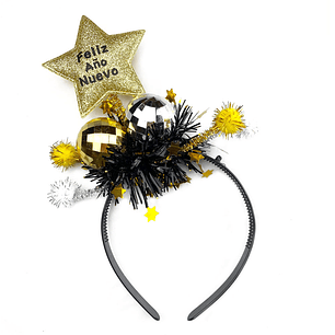 Cintillo Estrella Feliz Año Nuevo Dorado Negro 1 Uni