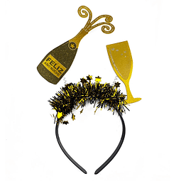 Cintillo Champagne Feliz Año Nuevo Dorado Negro 1 Uni