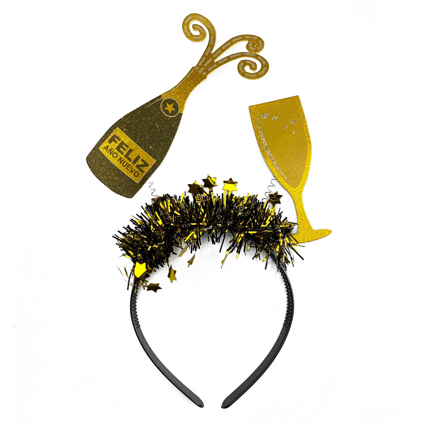 Cintillo Champagne Feliz Año Nuevo Dorado Negro 1 Uni
