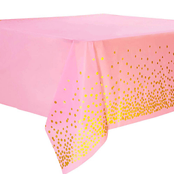 Mantel Rosado Puntos Dorados 137x274cm  1 Uni