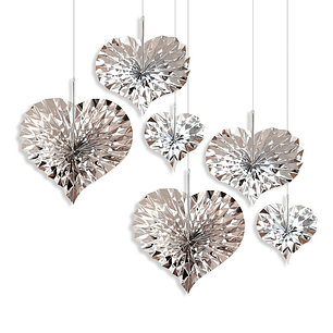 Deco Colgante Corazones Plateado 6 Uni