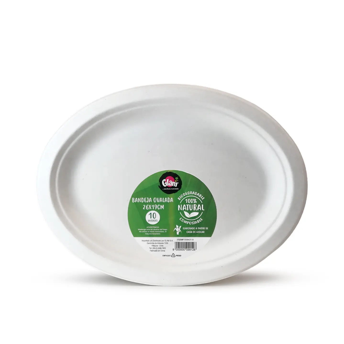 Bandeja Ovalada Caña Azúcar Blanco 26x19cm 10 Uni