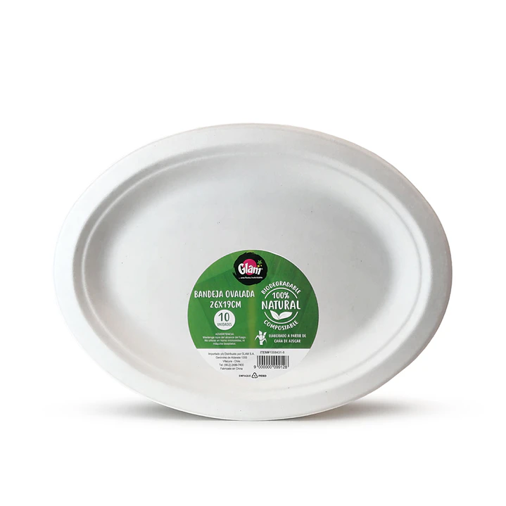 Bandeja Ovalada Caña Azúcar Blanco 26x19cm 10 Uni