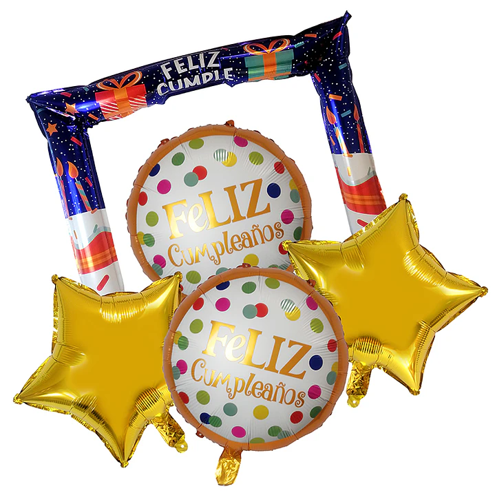 Set 5 Globos Feliz Cumpleaños C/Selfie 81x74 Azul/Blanco 1 Uni