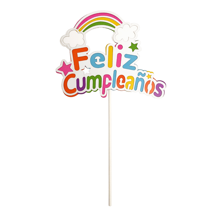 Topper Feliz Cumpleaños Arco Iris Colores 1 Uni