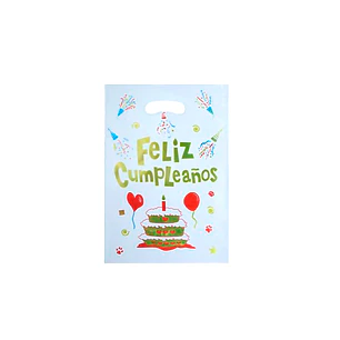 Bolsa Metálica Feliz Cumpleaños Blanco/Dorado 10 Uni