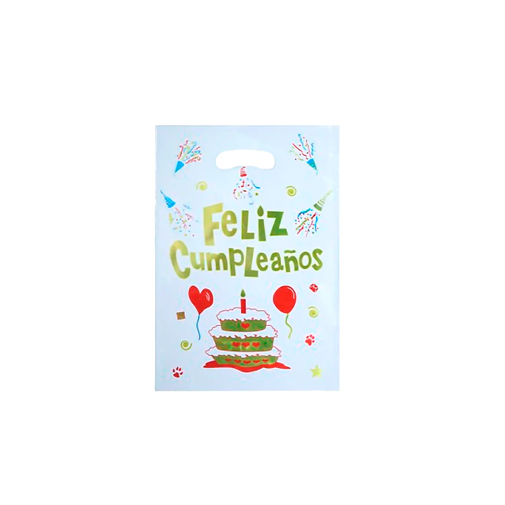 Bolsa Metálica Feliz Cumpleaños Blanco/Dorado 10 Uni