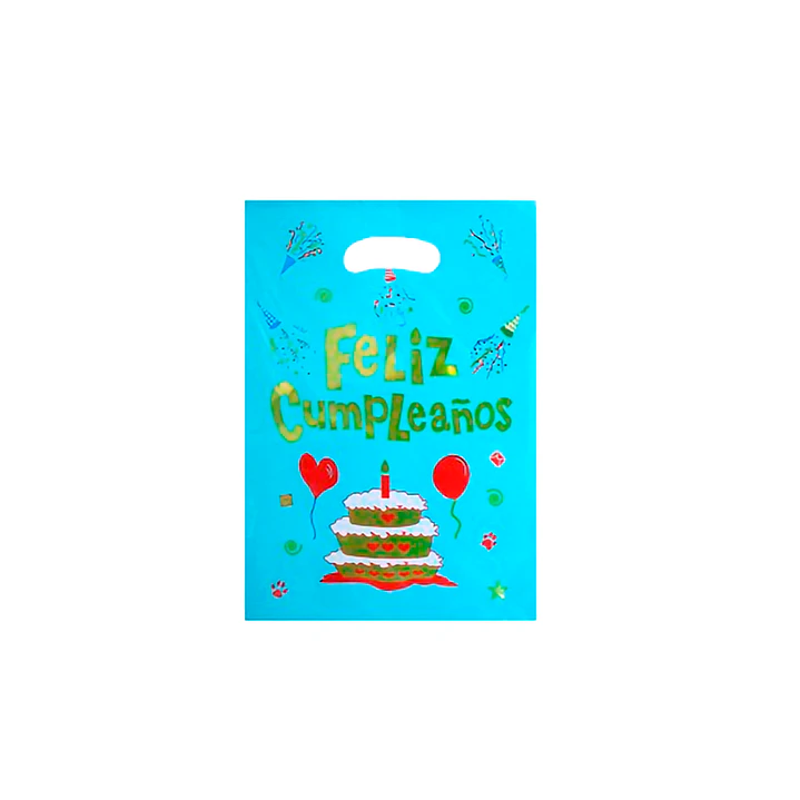 Bolsa Metálica Feliz Cumpleaños Celeste/Dorado 10 Uni