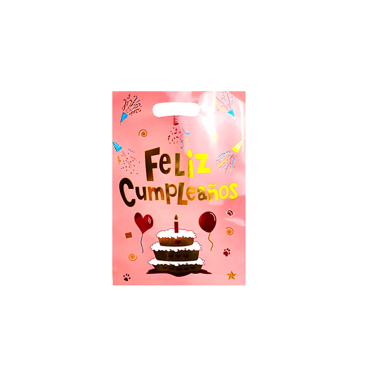Bolsa Metálica Feliz Cumpleaños Rosado/Dorado 10 Uni