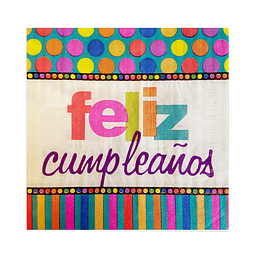 Servilleta Puntos Y Rayas Feliz Cumpleaños 20 Uni