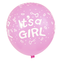 Globo #12 Liso Rosado Impreso Its A Girl 6 Uni