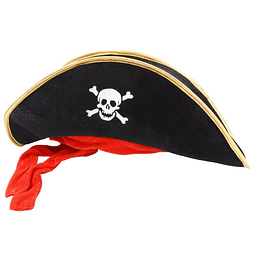 Sombrero Pirata Terciopelo Con Cinta Roja 1 Uni