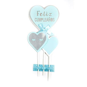 Picks Corazones Feliz Cumpleaños Celes/Dor 22 Cm 3 Uni