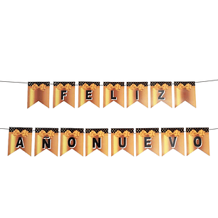 Guirnalda Banderines Feliz Año Nuevo Dorado y Negro 1 Uni