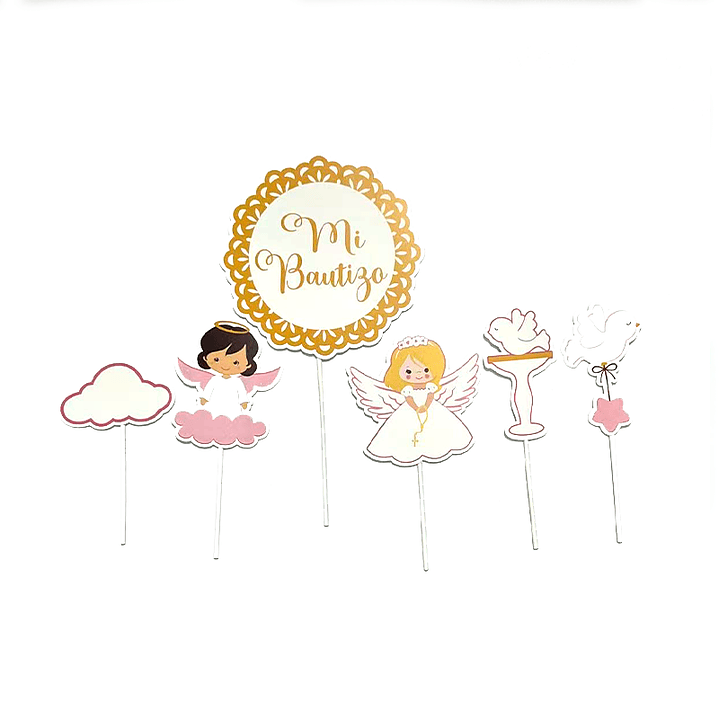 Topper Mi Bautizo Rosado 1 Uni