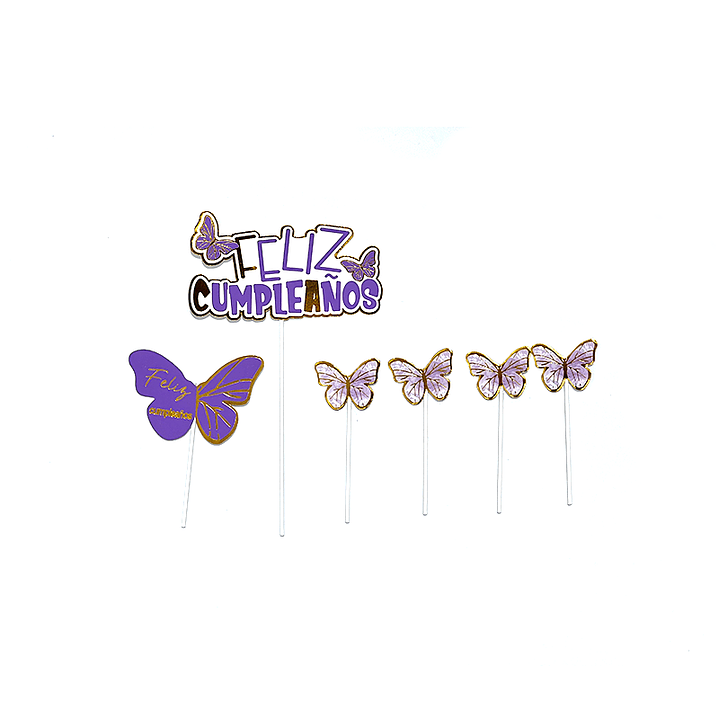 Topper Feliz cumpleaños Mariposa 6 Uni