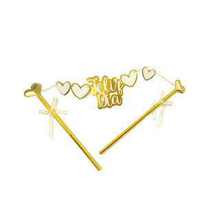 Set Adorno Torta Feliz Día Dorado 1 Uni