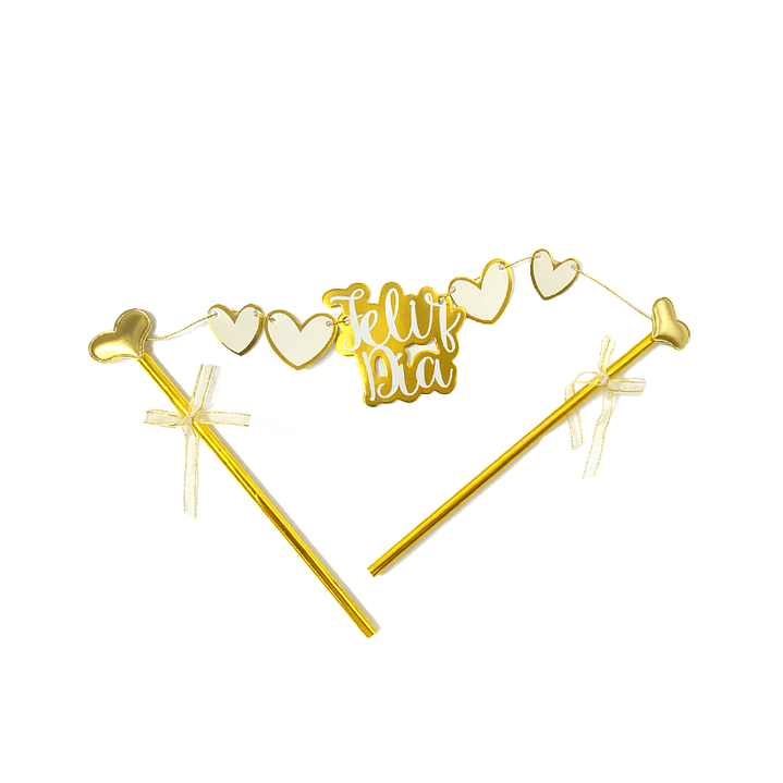 Set Adorno Torta Feliz Día Dorado 1 Uni