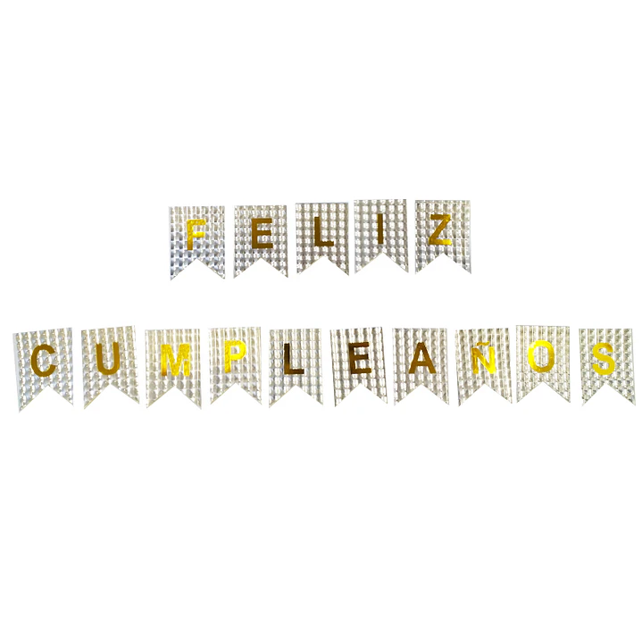 Guirnalda Banderín Feliz Cumpleaños Holográfica Plateada 3M 1 Uni