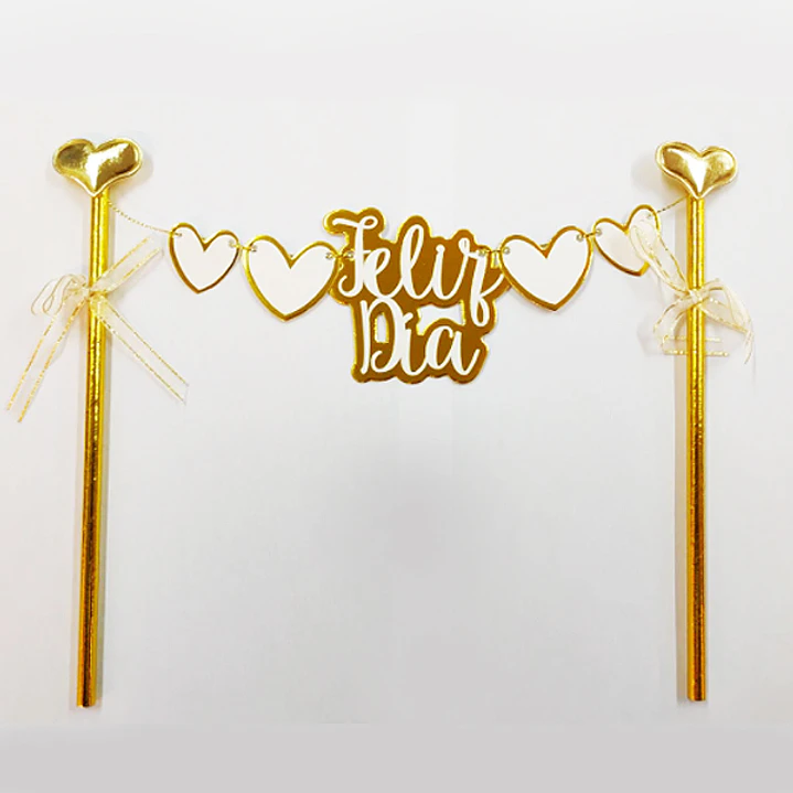 Set Adorno Torta Feliz Día Dorado 1 Uni