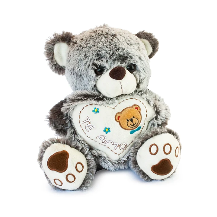 Peluche Oso Gris Corazón Te Amo 25cm 1 Uni