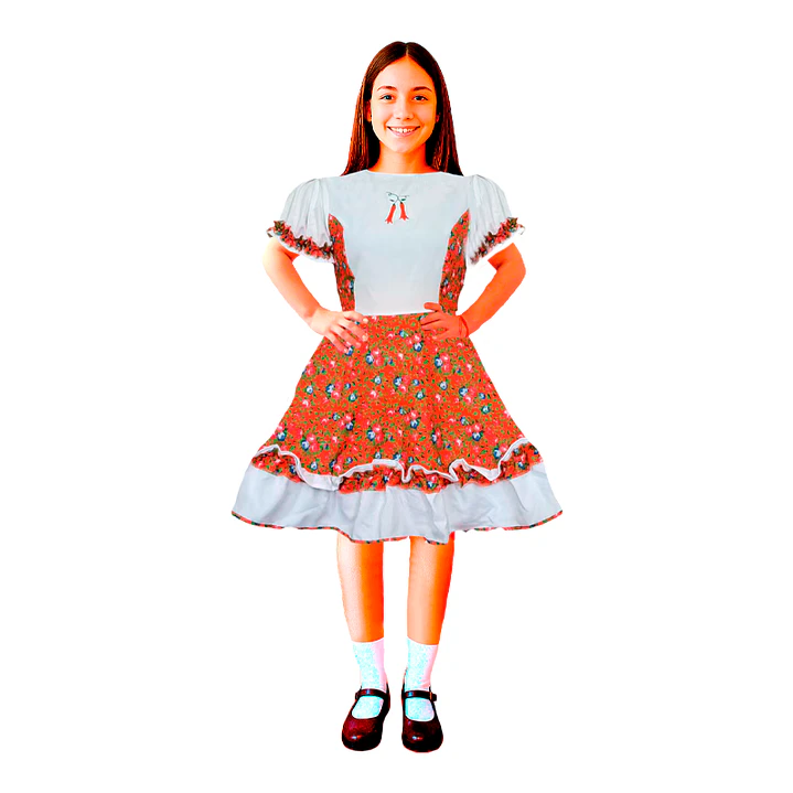 Traje Huasa Bla Flores Roj 3-4 1 Uni 