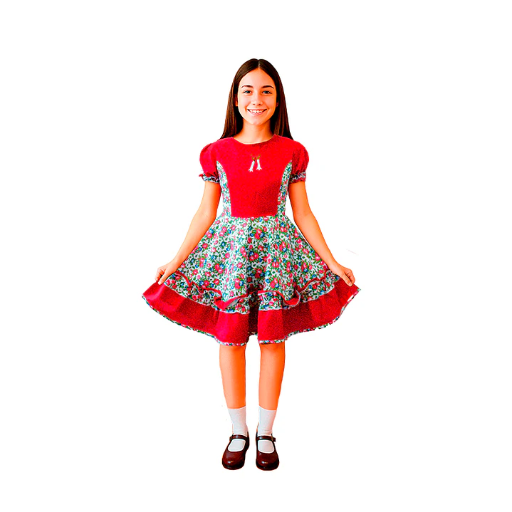 Traje Huasa Roj Flores Bla 10-12 1 Uni 