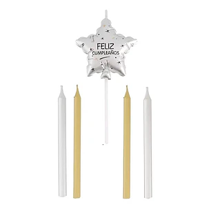 Set 5 Velas Feliz Cumpleaños Plateado/Dorado 1 Uni