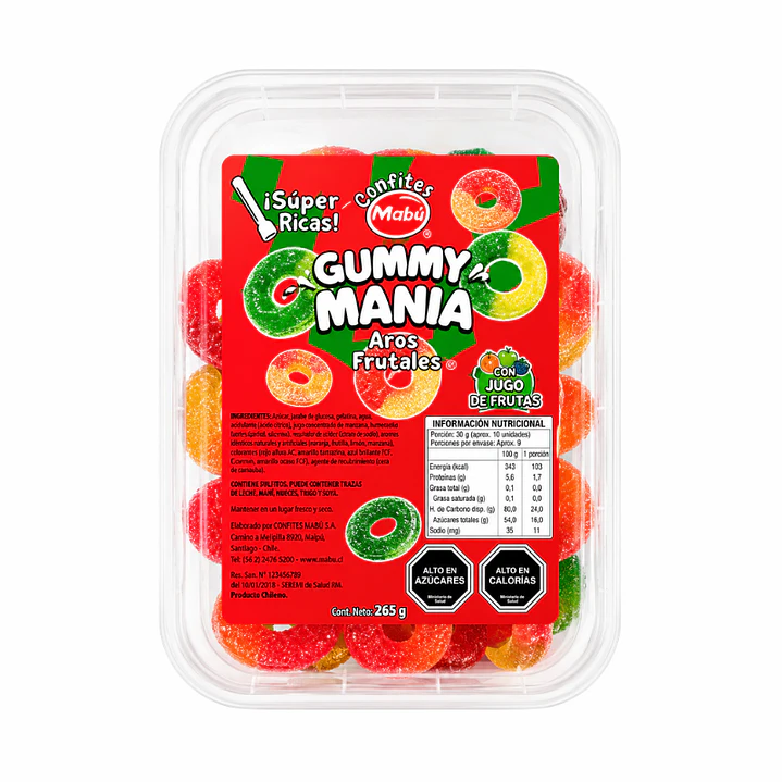 Bandeja Gummy Mania Aros Acidos 300gr 60 Uni