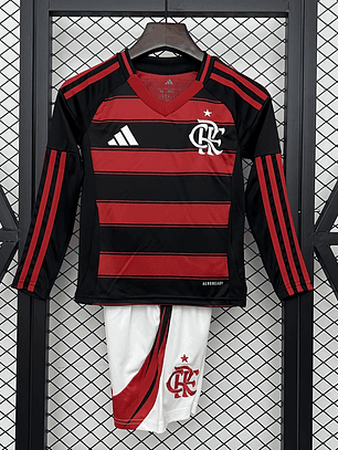 Kit Criança Flamengo Principal Manga Comprida 2025/26