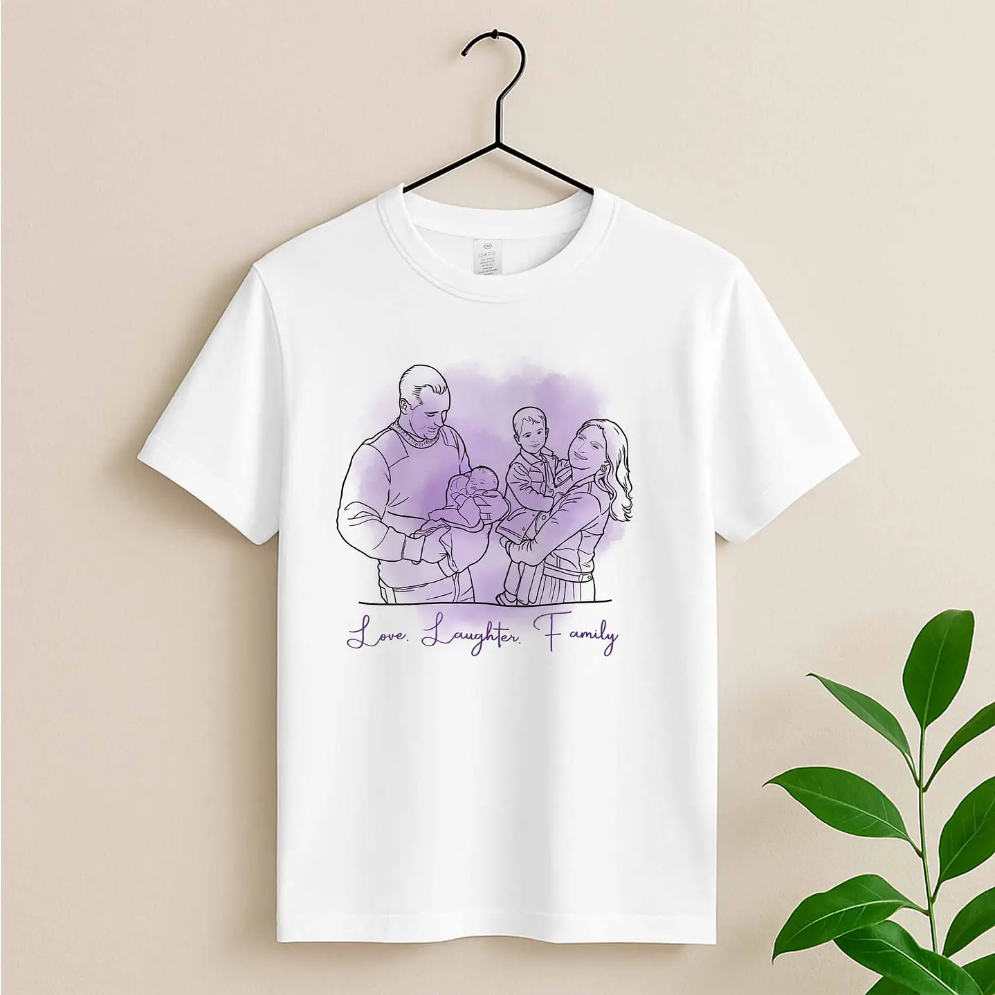 Personalized Line Art from Photo Family Picture Unisex Crewneck T-shirt S-5XL Hand-Drawn Style Lovely Anniversary Gift 3