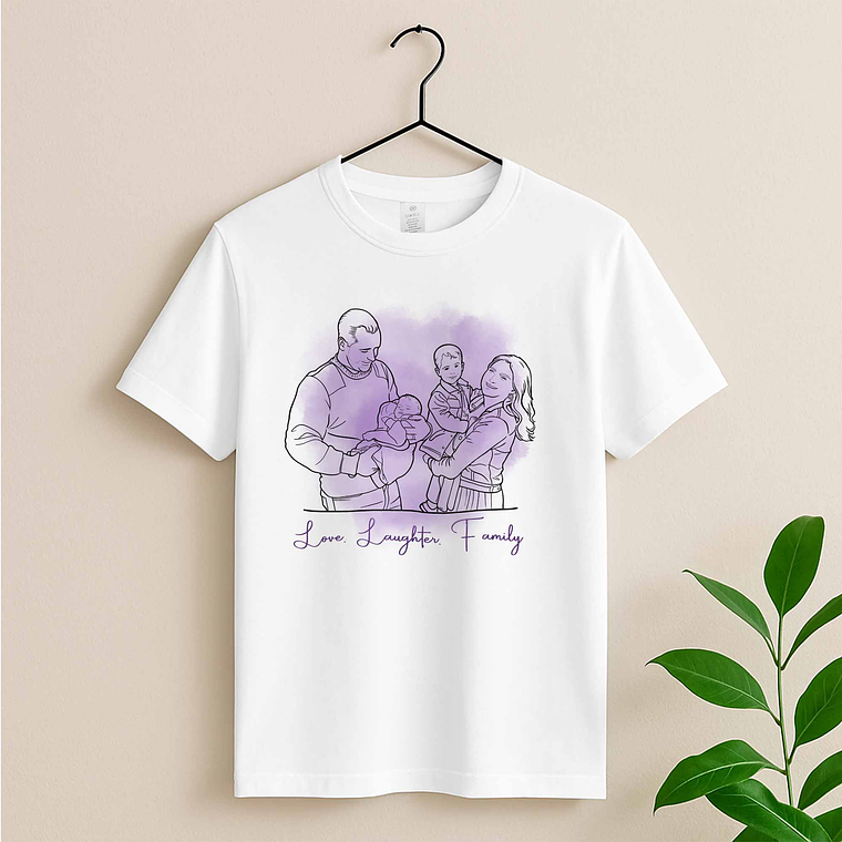 Personalized Line Art from Photo Family Picture Unisex Crewneck T-shirt S-5XL Hand-Drawn Style Lovely Anniversary Gift 3