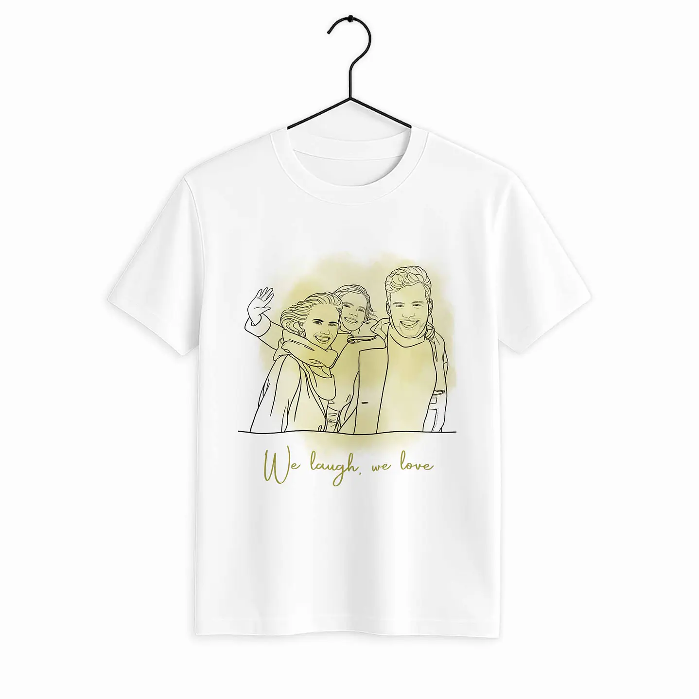 Personalized Line Art from Photo Family Picture Unisex Crewneck T-shirt S-5XL Hand-Drawn Style Lovely Anniversary Gift 6