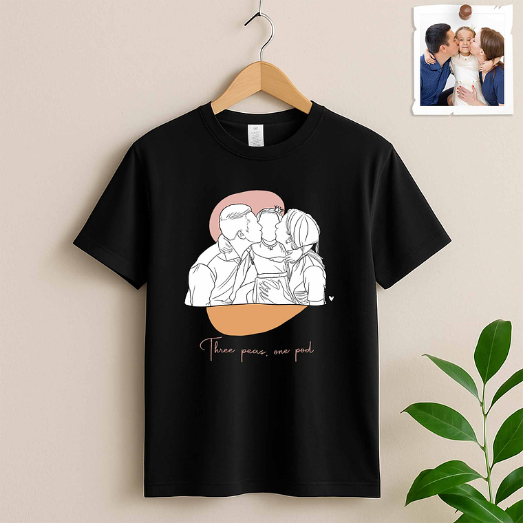 Custom Photo to Line Art Family Picture Unisex Crewneck T-shirt S-5XL Minimalist Style Gift for Father, Mother's Day 2