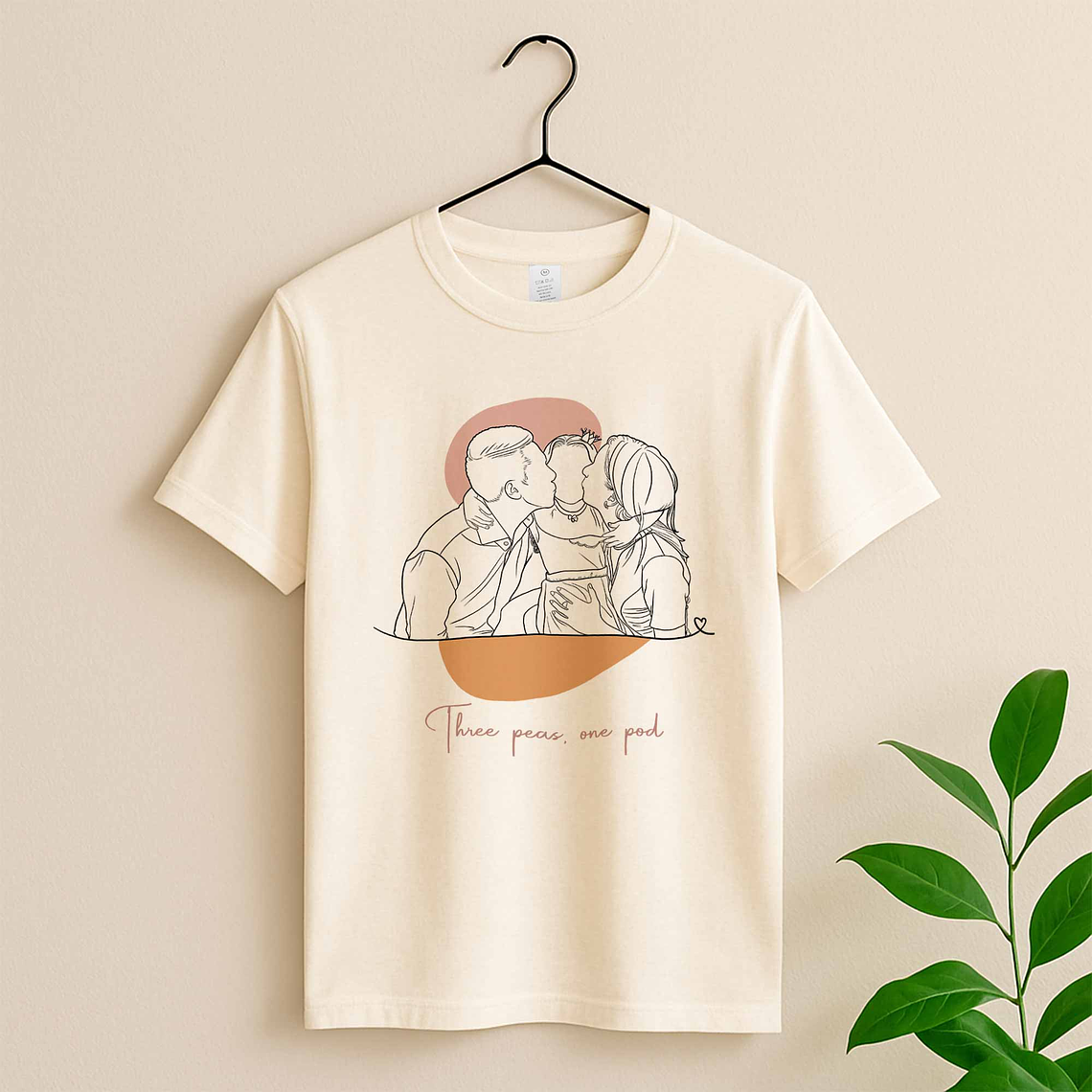 Custom Photo to Line Art Family Picture Unisex Crewneck T-shirt S-5XL Minimalist Style Gift for Father, Mother's Day 4