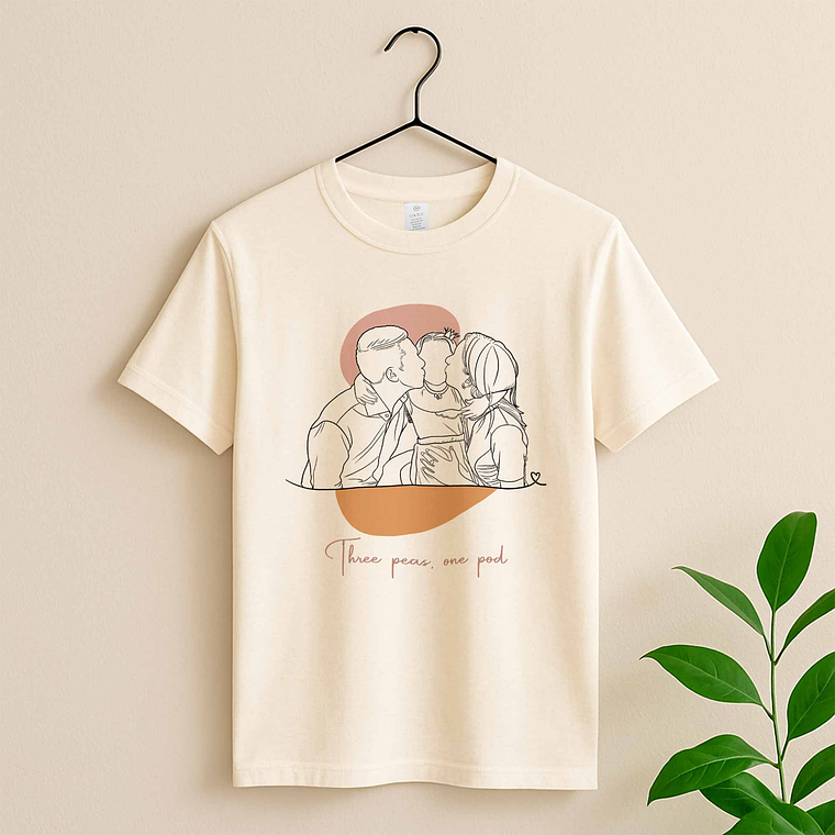 Custom Photo to Line Art Family Picture Unisex Crewneck T-shirt S-5XL Minimalist Style Gift for Father, Mother's Day 4