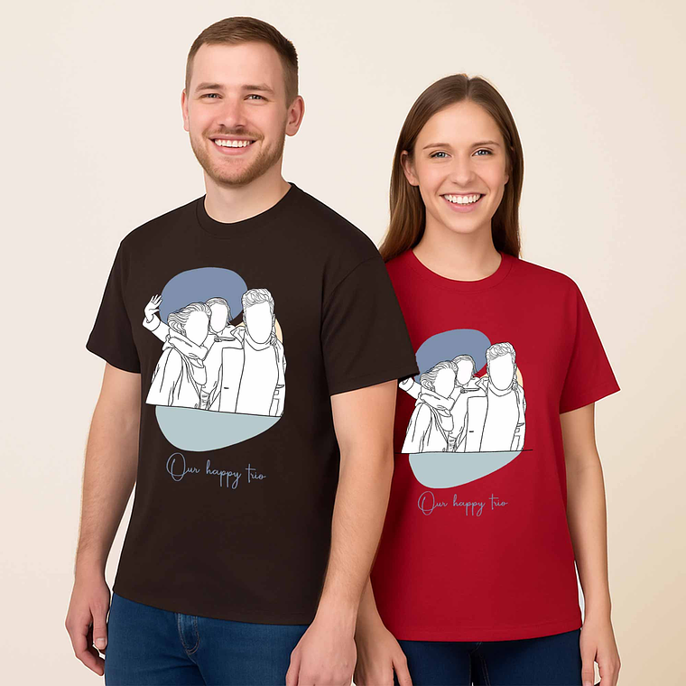 Custom Photo to Line Art Family Picture Unisex Crewneck T-shirt S-5XL Minimalist Style Gift for Father, Mother's Day 7