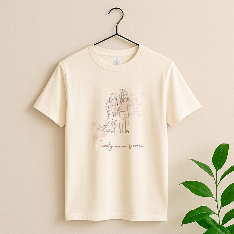 Personalized Photo to Line Art Family Picture Unisex Crewneck T-shirt S-5XL Hand-Drawn Style Gift for Father, Mother's Day, or Anniversary 5