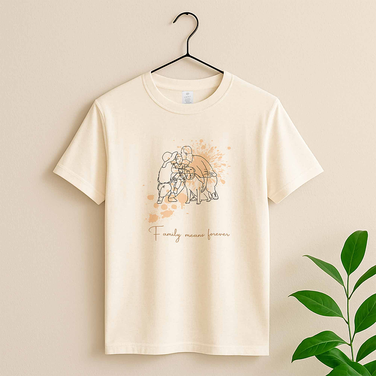 Personalized Photo to Line Art Family Picture Unisex Crewneck T-shirt S-5XL Hand-Drawn Style Gift for Father, Mother's Day, or Anniversary 7