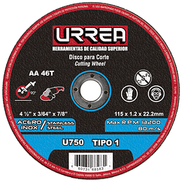 Disco Abrasivo t/1 inox4-1/2x3/64"m/pes Urrea U750