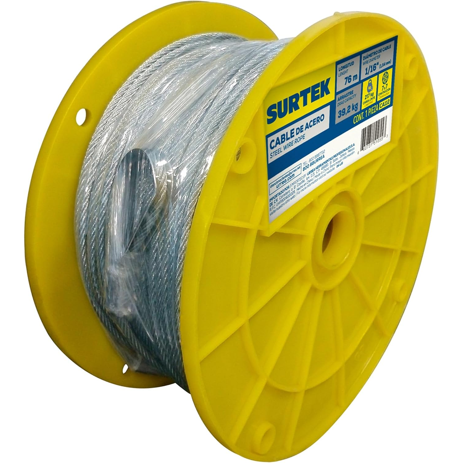 Cable de acero con guardacabo 1/4