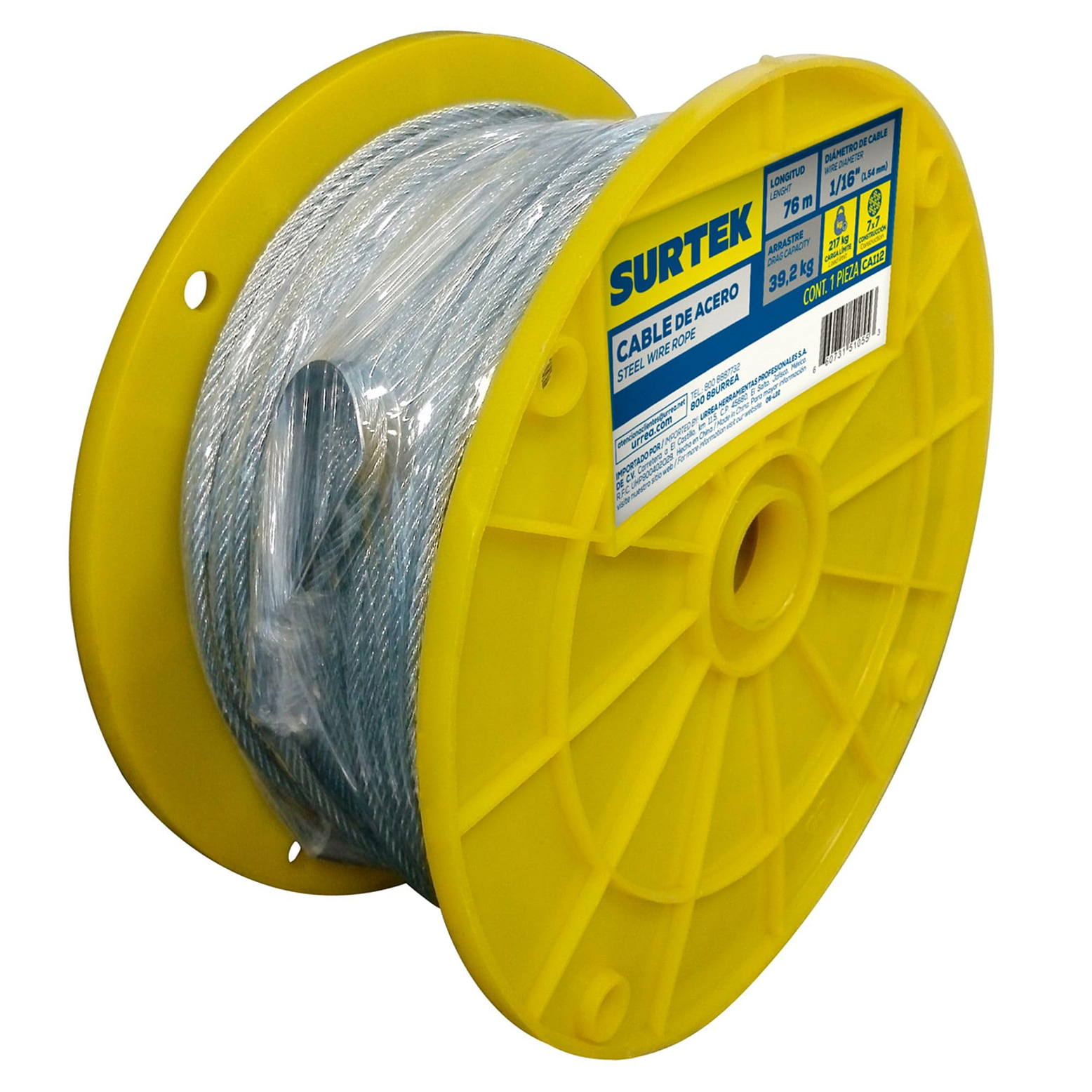 Cable de acero con guardacabo 3/16