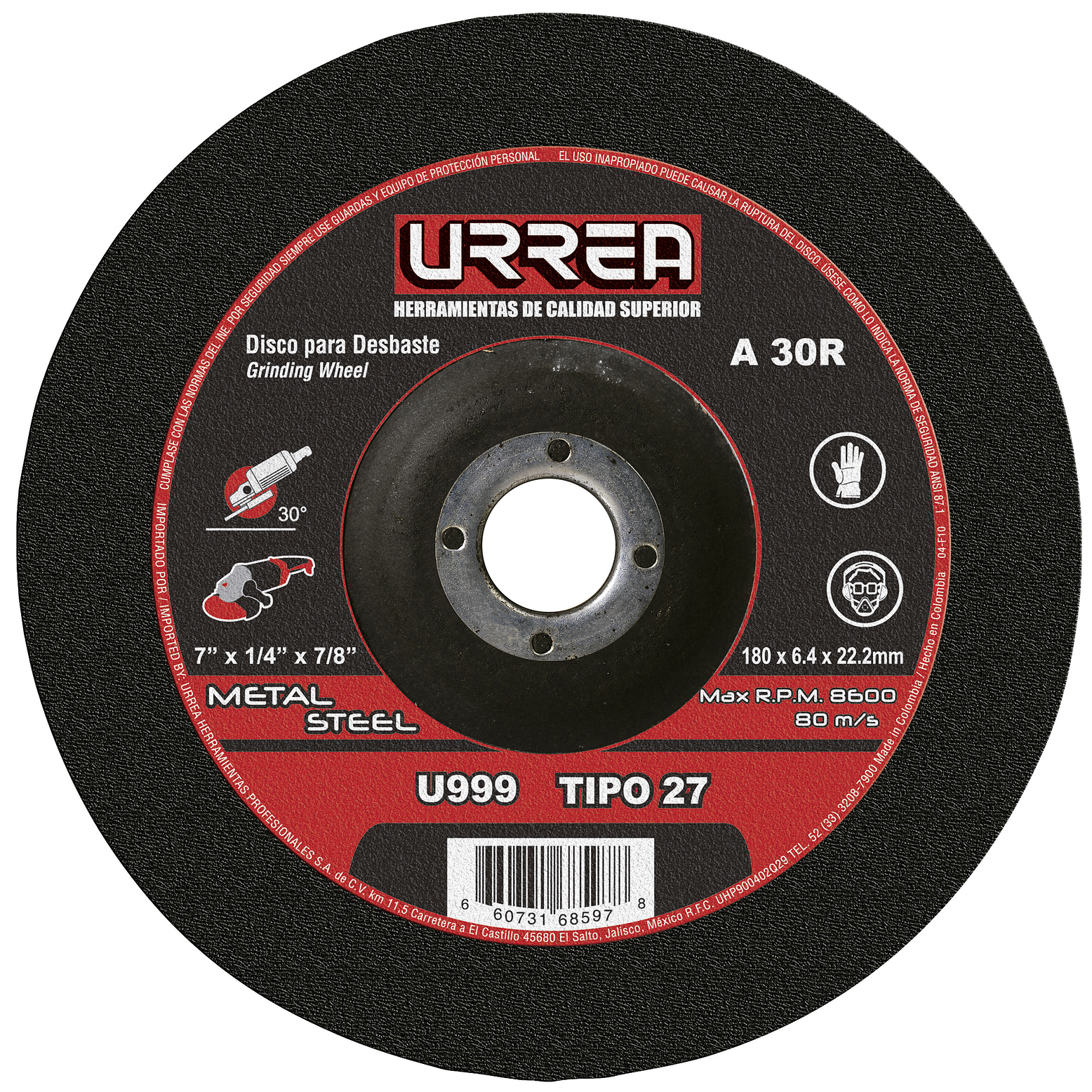 DISCO ABRASIVO TIPO 27 PARA METAL 7 X 1/4