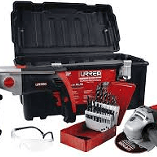 Juego de rotomartillo y esmeriladora angular con accesorios, 24 piezas con caja plástica