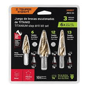 JUEGO DE 3 BROCAS ESCALONADS DE TITANIO