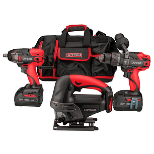 Juego de rotomartillo, pistola de impacto y sierra a batería Litio ion 20 V, 4 piezas