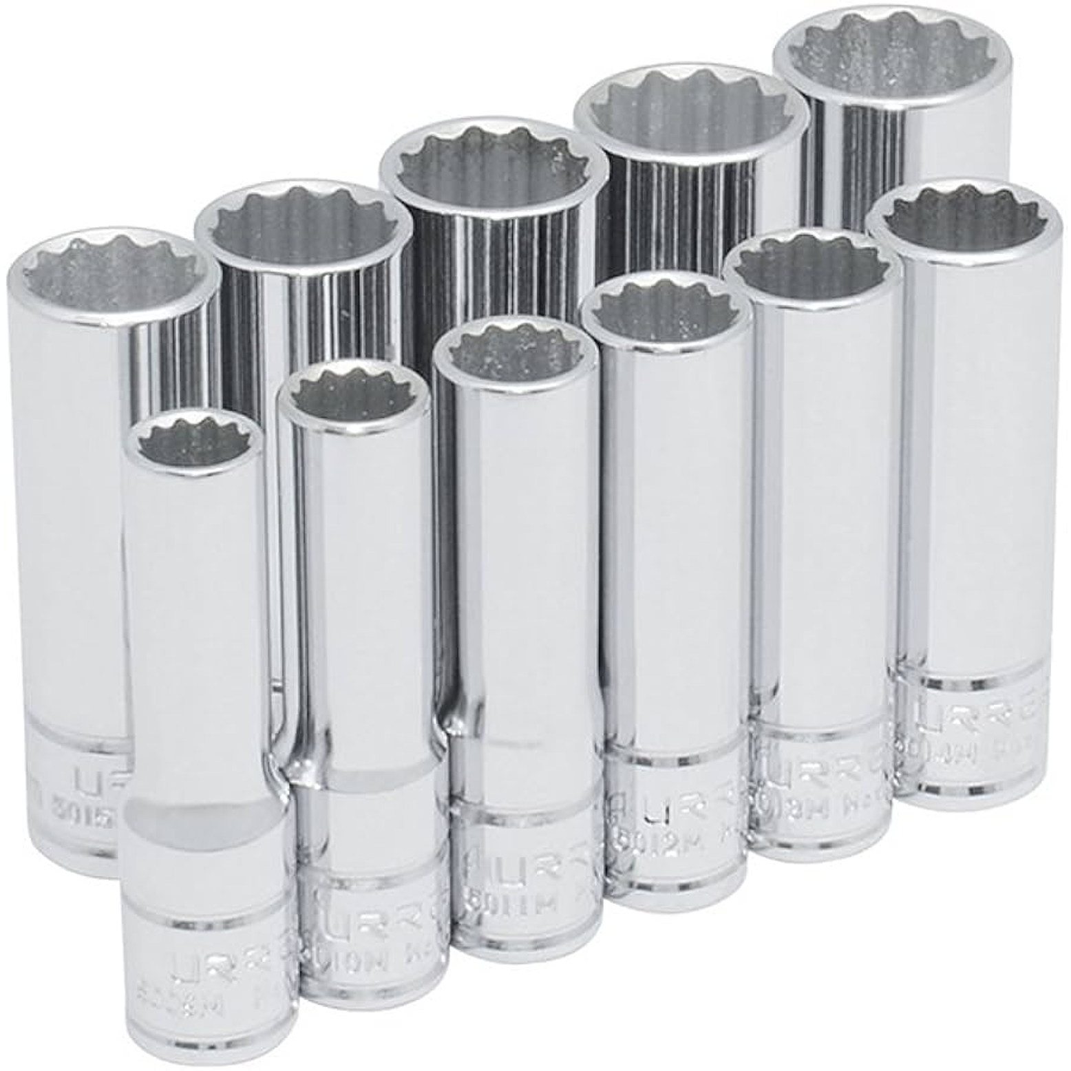 JUEGO DE DADOS ENTRADA 1/2 12 PUNTAS LARGOS 11 PIEZAS CON RIEL 1