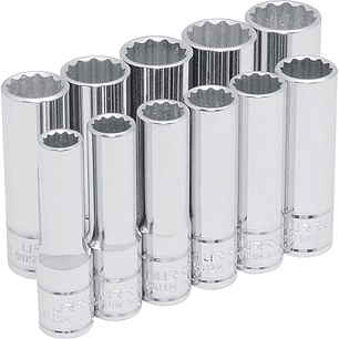 JUEGO DE DADOS ENTRADA 1/2 12 PUNTAS LARGOS 11 PIEZAS CON RIEL