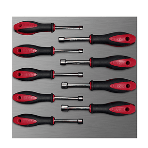 Juego de destornilladores mango bimaterial de caja, métricos bandeja laminada, 9 piezas